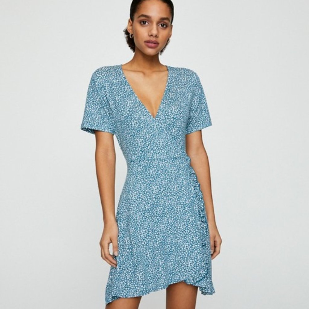 Blue floral wrap sundress